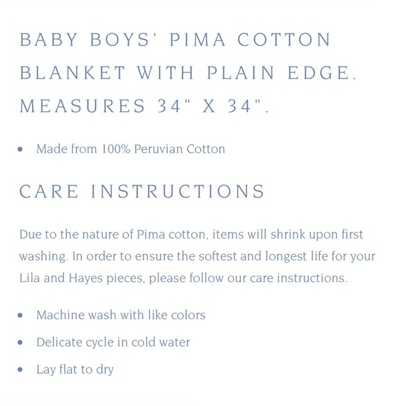NWT Lila & Hayes Baby Boys Blue Plain Edge Pima Receiving Blanket - Picture 2 of 6